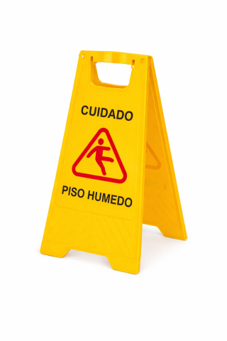 Señal de Prevención Piso Húmedo Aserclean en unidad, cartel de precaución piso mojado en Bogotá Colombia.