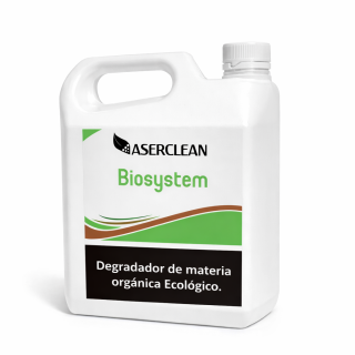 Biosystem Aserclean degradador de materia orgánica ecológico en garrafa de 3 litros, limpiador enzimático biodegradable para desagües en Bogotá Colombia.