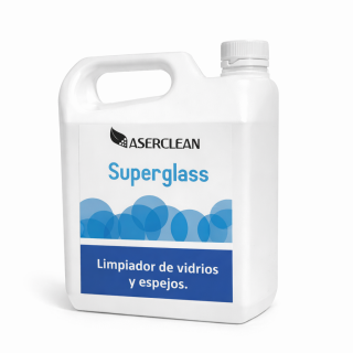 Superglass Aserclean limpiador de vidrios y espejos en garrafa de 3 litros, limpiador biodegradable para superficies en Bogotá Colombia.