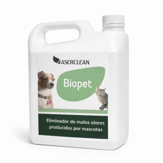 Biopet Aserclean eliminador de olores para mascotas en garrafa de 3 litros, degradador enzimático biodegradable en Bogotá Colombia.
